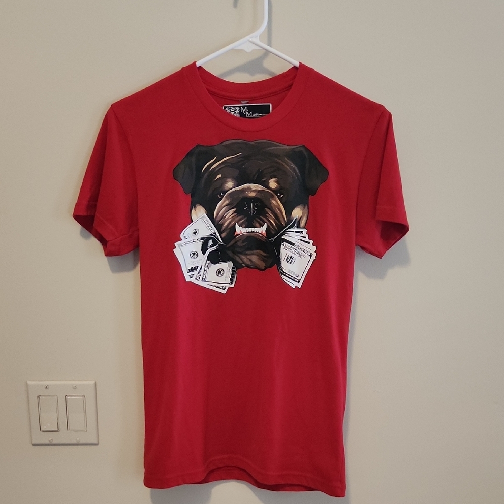 Red Short Sleeve Tee with Dog Graphic